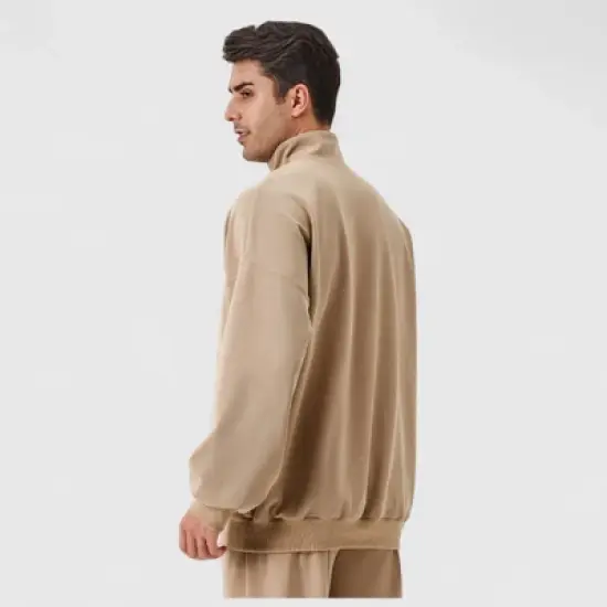 Anna-Kaci Active Men's Oversized Quarter Zip Pullover with Drop Shoulders and Ribbed Cuffs for Relaxed Casual Styling image {3}