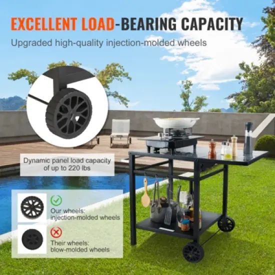 VEVOR Outdoor Grill Dining Cart with Double-Shelf, BBQ Movable Food Prep Table, Multifunctional Foldable Iron Table Top, Portable Modular Carts image {5}