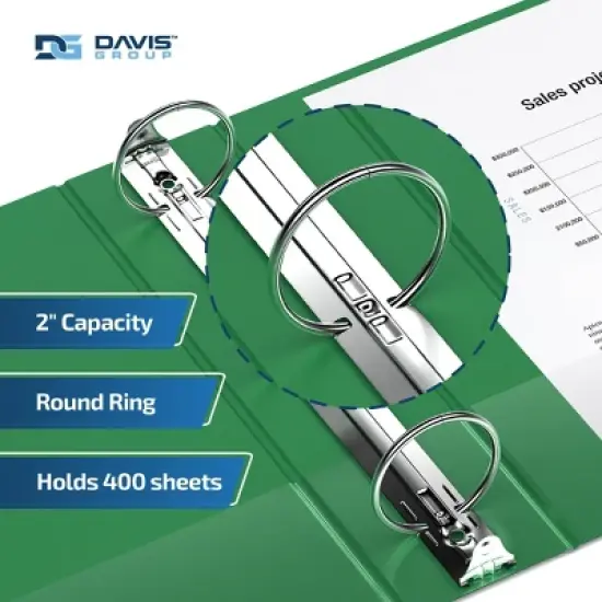 Premium Economy 2"Round Ring Binder 6pk Green: Davis Group, Polypropylene, 400 Sheet Capacity, Hard Cover, 2 Pockets image {2}