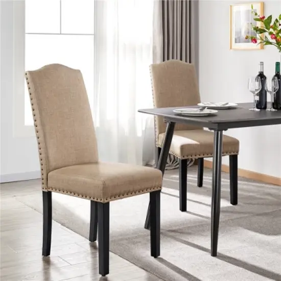 Yaheetech Set of 2 Fabric Upholstered Classic Tall Back Dining Chair image {1}