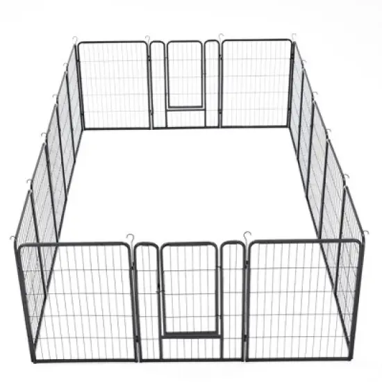 JOMEED Indoor and Outdoor Metal 16-Panel, 31" High Collapsible Dog Pet Playpen Kennel with Integrated Lockable Entry and Exit Door, Black image {1}