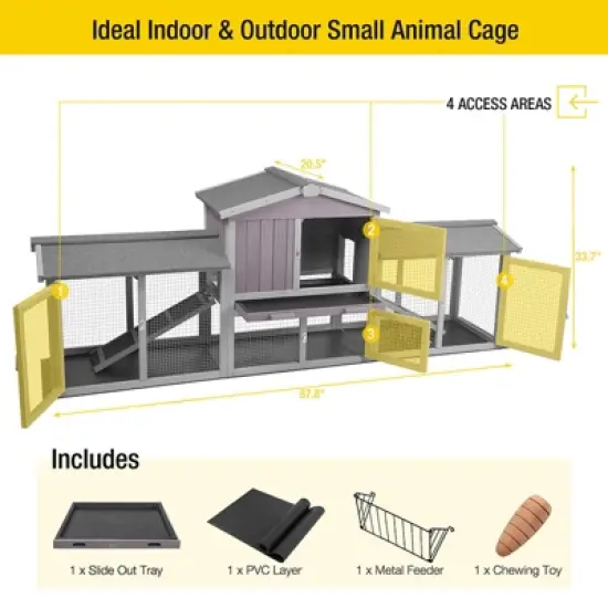Aivituvin Extra Large Rabbit Hutch | Chicken Coop for 2-3 Small Pets (Inner Space 9.6ft&sup2;)-AIR04-B image {8}