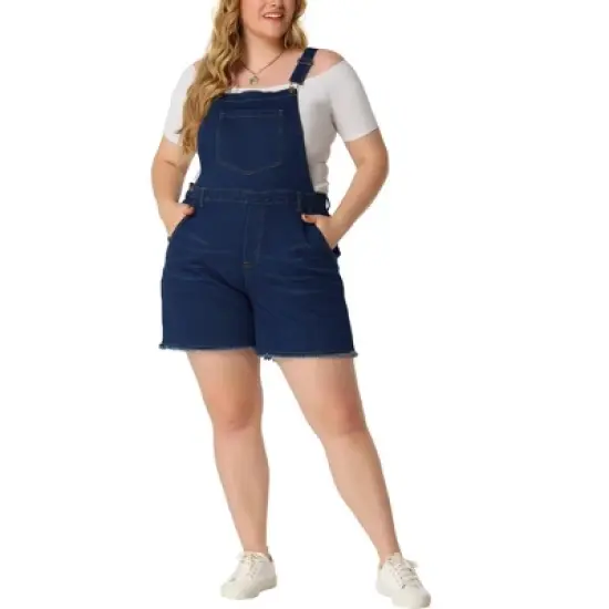 Agnes Orinda Women's Plus Size Outfits Fashion Overalls Denim Ripped Raw Hem Shortalls image {1}