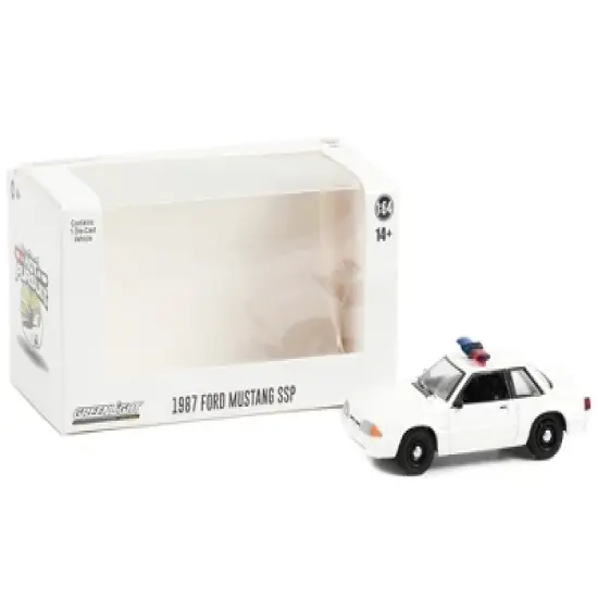 1987-1993 Ford Mustang SSP White Police Car w/Light Bar "Hot Pursuit" "Hobby Exclusive" 1/64 Diecast Model Car by Greenlight image {2}