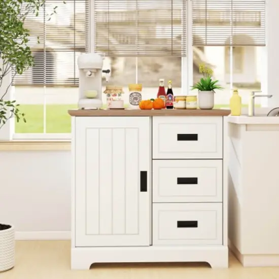 Costway Farmhouse Sideboard Buffet Cabinet with Sliding Doors 3 Drawers Adjustable Shelf image {3}