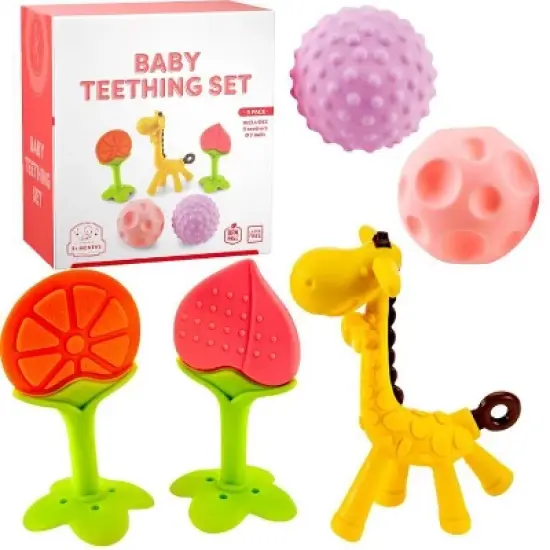 Silicone Baby Teething Toys 5 Pack, Sensory Balls & Teethers for Infants 0-12 Months, BPA Free Freezer Safe Soft Baby Teether Toys, Soothe Babies Gums image {3}