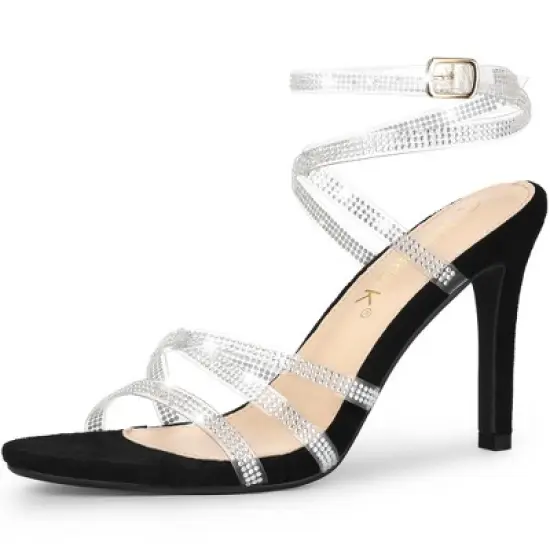 Allegra K Women's Rhinestone Lace Up Stiletto Heels Sandals image {6}