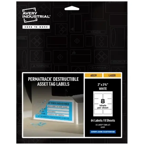 Avery PermaTrack Destructible Asset Tag Labels, 2" x 3-3/4", 64 Asset Tags (60539) image {9}