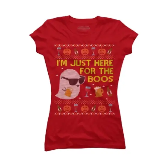 Junior's Design By Humans Funny Here For The Boos Ugly Halloween Sweater By DragonTee T-Shirt image {5}