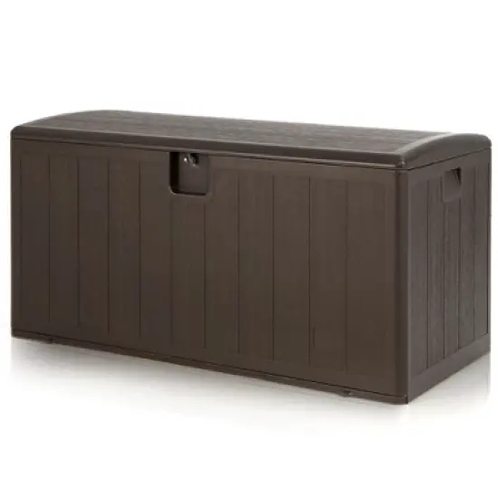 Costway 105 Gallon Outdoor Resin Deck Box All Weather Lockable Storage Container Brown image {9}