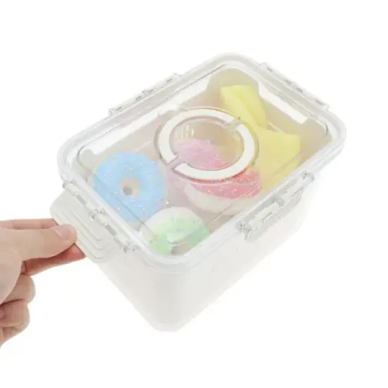 Unique Bargains Rectangle Drain Food Storage Containers 1 Compartment White Transparent 1 Set image {4}
