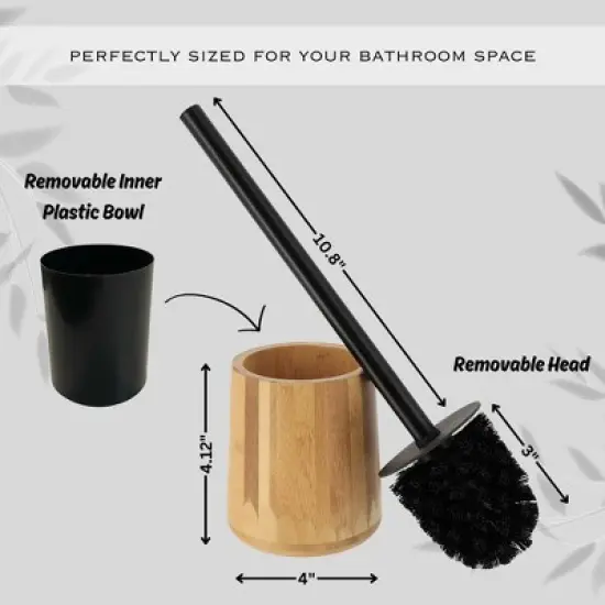 Evideco French Home Goods Natural Bamboo Toilet Brush and Holder Set - Durable Wooden Bathroom Ensemble image {3}