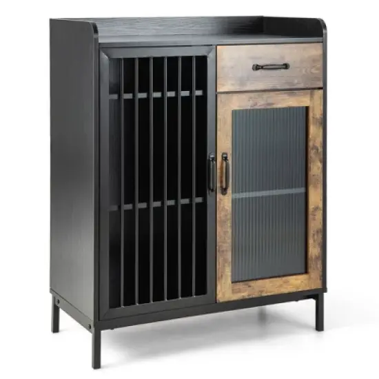 Costway Kitchen Sideboard Buffet Bar Cabinet Accent Cupboard with Metal Glass Door & Drawer image {9}
