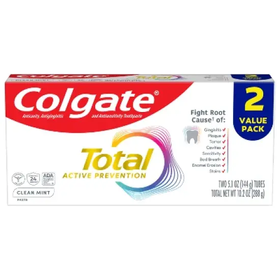 Colgate Total Active Prevention Clean Mint Toothpaste - 5.1oz/2pk image {9}