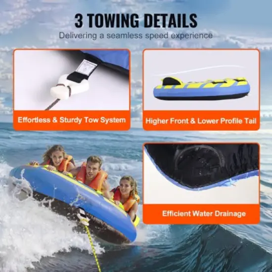 VEVOR Towable Tube for Boating, 1-3 Riders Inflatable Towable Tube with Bumper Fins, 510 lbs Water Sport Towable Tubes for Boats to Pull image {6}