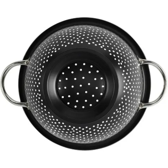 Gourmet Colander, 5qt capacity, Stainless Steel with Handles and Elevated Pedestal Foot, Bold Black image {2}