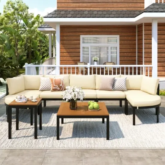 9 PCS Outdoor Sectional Sofa Set Patio Seating Group Outdoor Conversation Set Modular Garden Furniture Set with Table & Cushions - ModernLuxe image {15}