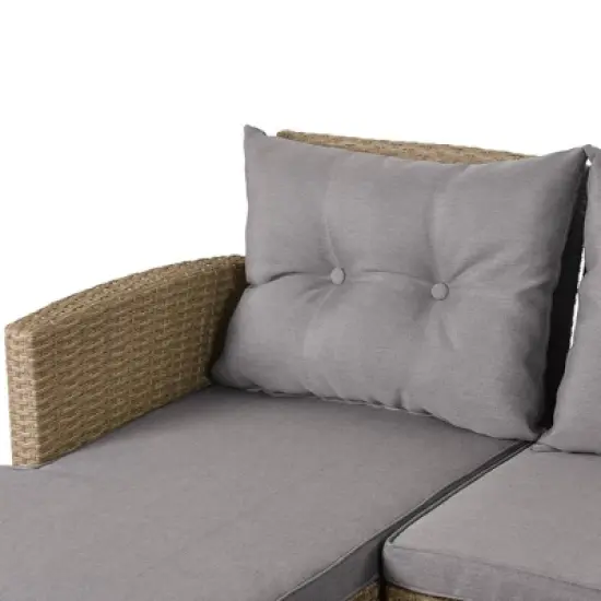 4pc Wicker Patio Conversation Set with Cushions - Beige/Brown - GODEER image {10}
