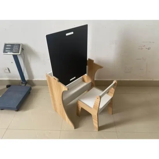Yinvani White Multifunctional Wood 2 Piece Toddler Table with 1 Chairs Set image {5}