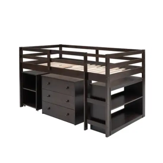 Low Twin Loft Bed with Cabinet and Rolling Portable Desk - ModernLuxe image {6}