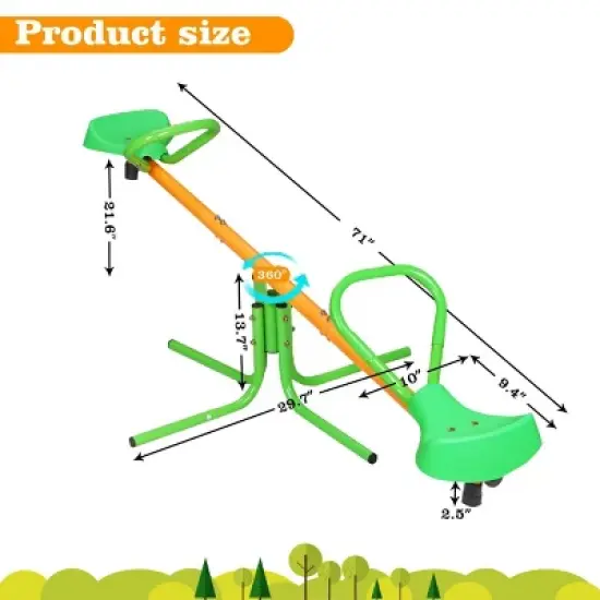 INFURNIC Baby Activity Gyms 360 Degree Spinning Seesaw with Comfortable Seats and easy-grip handles, Green, 71"*29.7"*13.7" image {2}