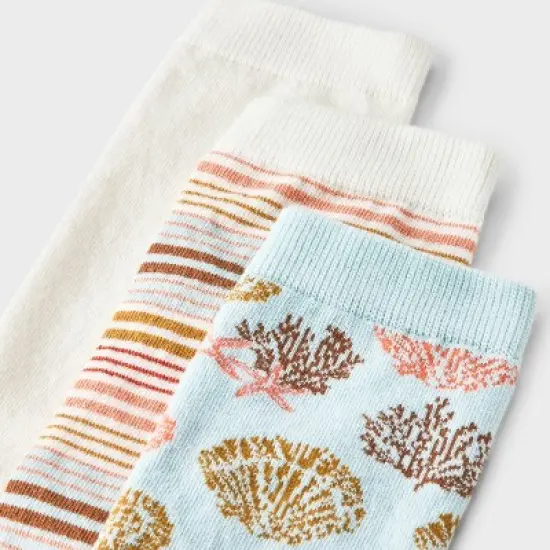 Women's Coastal 3pk Crew Socks - A New Day&trade; Aqua/Ivory/Coral 4-10: Tagless, Smooth Toe Seams, Lightweight Knit image {2}