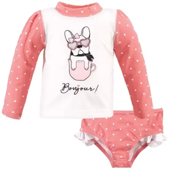 Hudson Baby Infant and Toddler Girl Swim Rashguard Set, Bonjour image {4}
