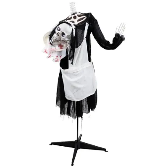 Northlight LED Lighted and Animated Skeleton Maid Head-in-Hand Halloween Figure - 57" image {2}
