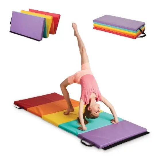 HearthSong 5-Panel Folding Kids' Gymnastics Tumbling Mat for Active Play, with Carrying Handles image {8}