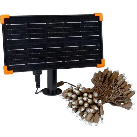 Novelty Lights 100 True Twinkle (100%) LED Solar Powered String Lights 4" Spacing Brown Wire 44 Feet image {9}