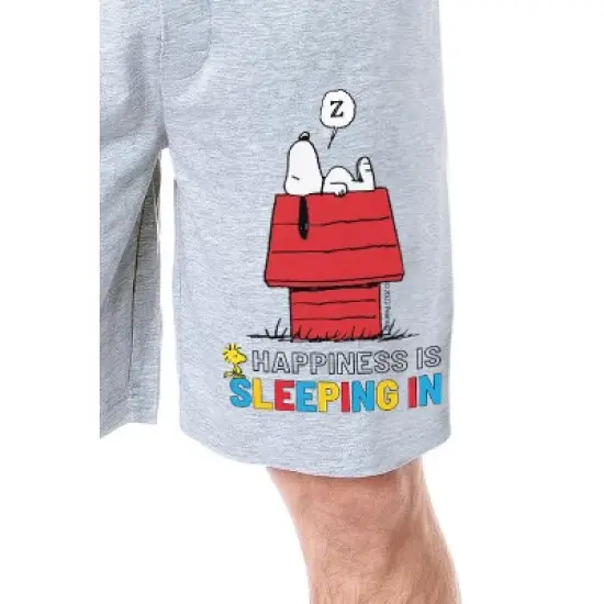 Peanuts Mens' Snoopy Happiness Is Sleeping In Character Sleep Pajama Shorts Grey image {1}
