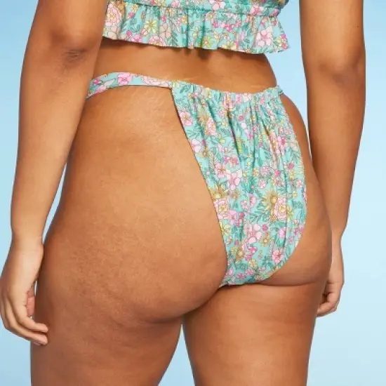 Women's Wide Strap Adjustable High Leg Bikini Bottom - Wild Fable&trade; Green Floral Print image {4}