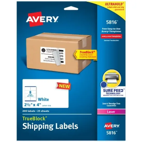 Avery Printable Blank Shipping Labels, 2.5" x 4", White, 200 Labels, Laser Printer, Permanent Adhesive (5816) image {8}