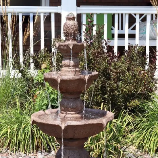 Sunnydaze 52"H Electric Fiberglass and Resin 4-Tier Pineapple Top Outdoor Water Fountain image {6}