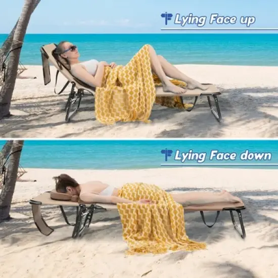 Tangkula 2PCS 5-Position Lounge Chair Adjustable Beach Chaise w/ Face Cavity & Pillows image {3}