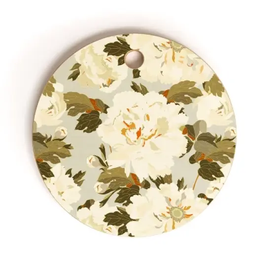 Iveta Abolina Peonies Light Sage Cutting Board - Round image {3}