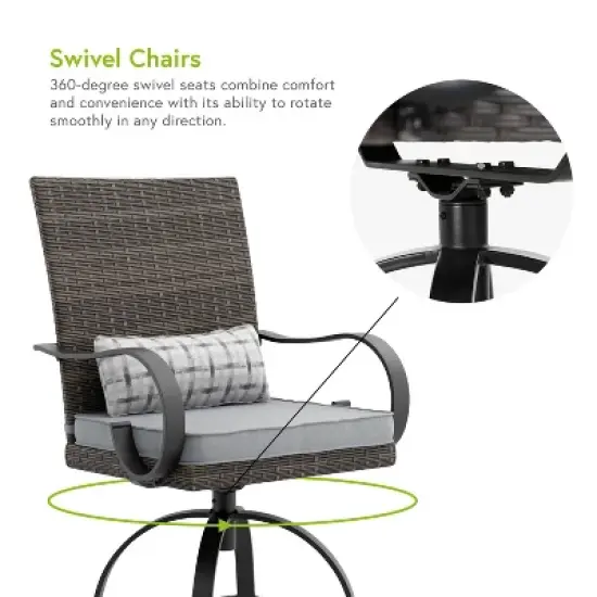 Greemotion 3pc Arosa Outdoor Counter Height Patio Firepit Sets with Swivel Chairs Gray: Ceramic Tile Top, UV & Rust-Resistant image {4}