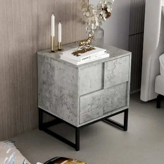 Adams 2 Drawers Cement Nightstand With Storage - The Pop Maison image {1}