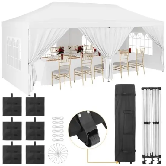 10x20 Pop Up Canopy Tent with 6 Removable Sidewalls, Commercial Heavy Duty Pop Up Canopy Tents for Parties,10x20 Tents with Roller Bag, White image {7}