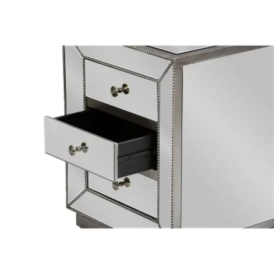 Currin Contemporary Mirror 3 Drawer Nightstand Silver - Baxton Studio image {3}