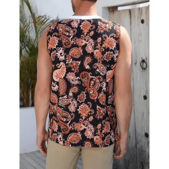 Clearlove Men's Tank Top&nbsp;Sleeveless&nbsp;Shirts V Neck Lace Up Retro Boho Shirts Summer&nbsp;Casual Tops image {1}