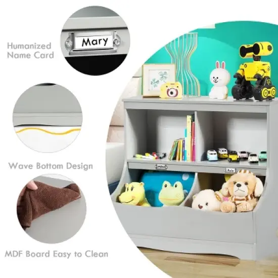 Costway Children's Multi-Functional Bookcase Toy Storage Bin Kids Floor Cabinet GreyWhite image {7}
