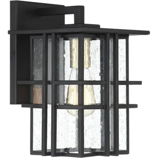 Possini Euro Design Arley Modern Industrial Outdoor Wall Light Fixtures Set of 2 Black 12" Seedy Glass for Post Exterior Barn Deck House image {4}