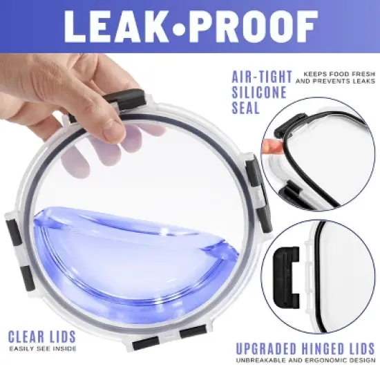 Sorbus Food Prep and Storage Container &ndash; Single Round Glass Meal Prep Container with Lid image {2}