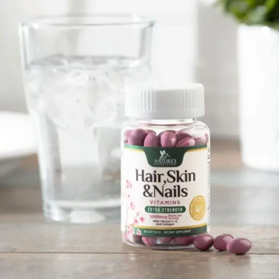 Hair Vitamins Women 5000mcg - Biotin, Collagen & PABA, Womens Hair Growth, Skin, Nails & Keratin Support - 60 Softgels By Nature's Nutrition image {8}