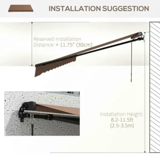 Resenkos Patio Awning, Outdoor Sun Shade Shelter Cover Awnings,12' x 10' Retractable Awning, 280gsm UV Resistant Sunshade Shelter, Coffee image {8}