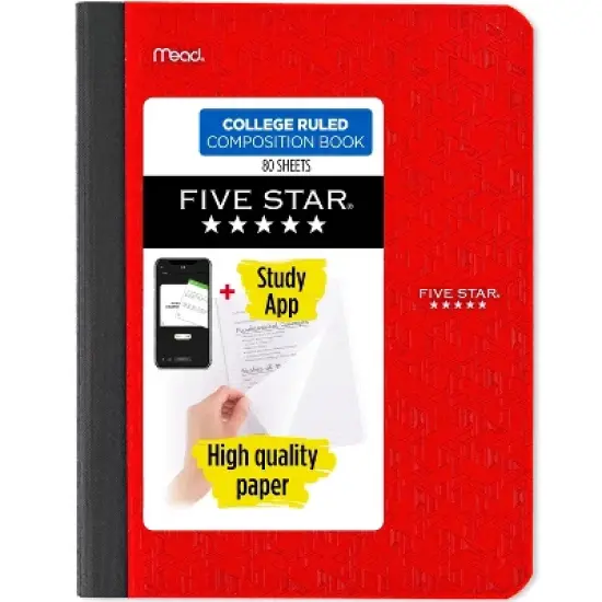 Five Star 80pg College Rule Composition Notebook 9.75"x7.5": Soft Cover, Acid-Free, Sewn Binding, Adult Stationery image {8}