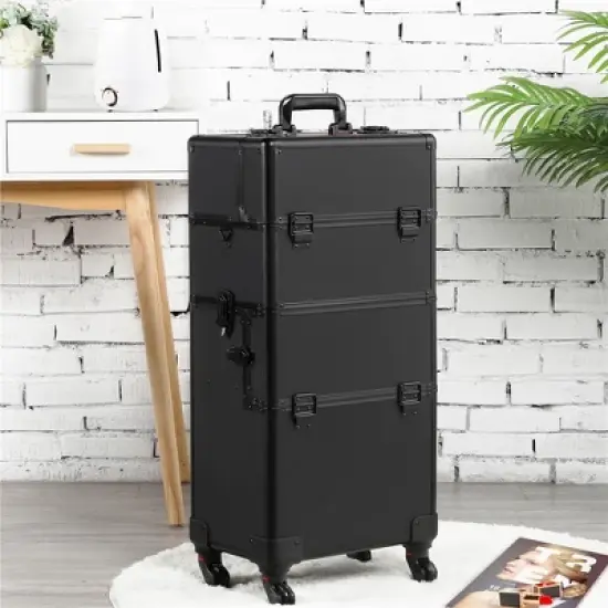 Yaheetech 3 in 1 Aluminum Cosmetic Case Professional Makeup Train Case image {1}