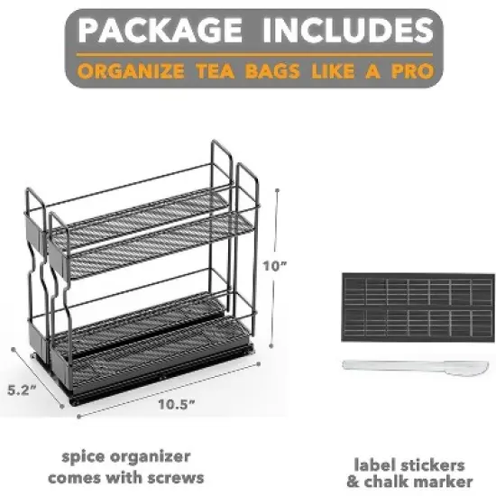 Pull Out Spice Rack Organizer(no jars included) for Cabinet,with Labels,2 Drawers 2-Tier image {6}