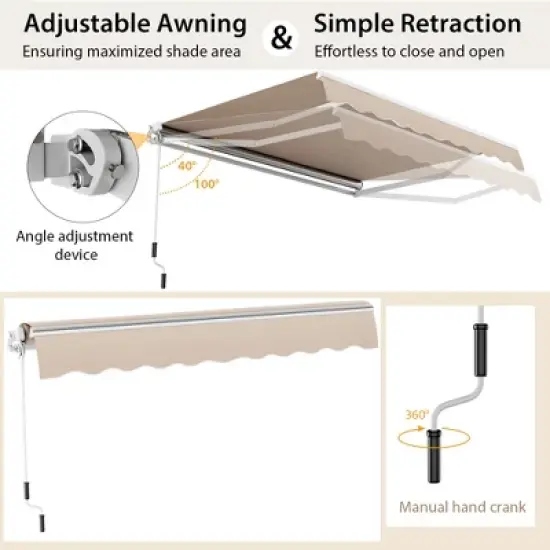 Tangkula Retractable Patio Awning Aluminum Deck Sunshade Shelter Outdoor Beige image {6}